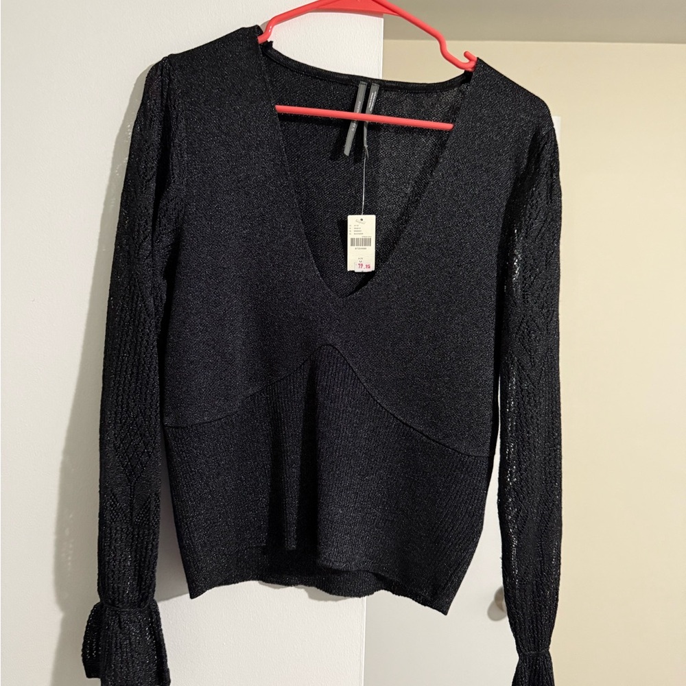 Anthropologie Textured Black Knit Top
